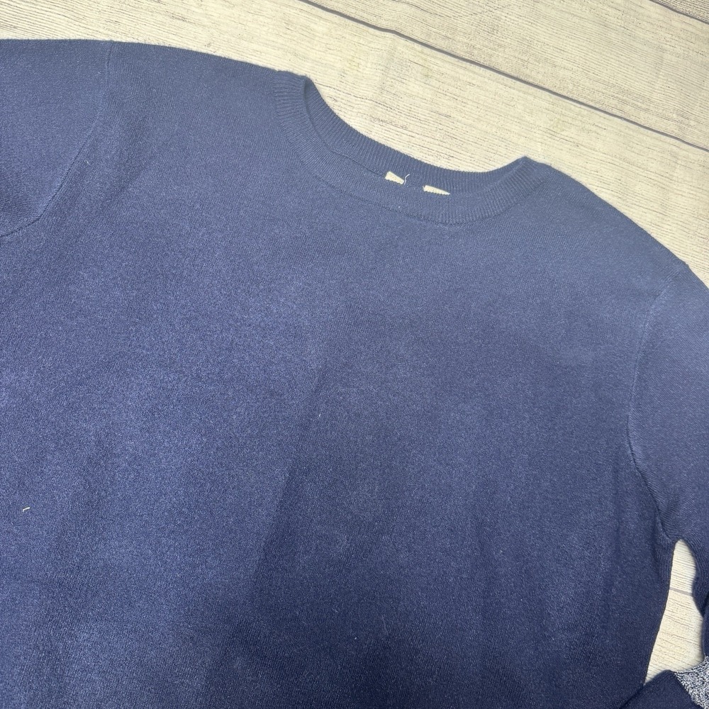 Moth Anthropologie Navy Silver Metallic Ruffle Sleeve Sweater Medium - Picture 2 of 6
